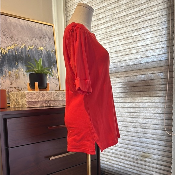 NWT Woman's Karen Scott Red Boatneck Cuffed Sleeve Shirt. Size Small - Picture 2 of 6